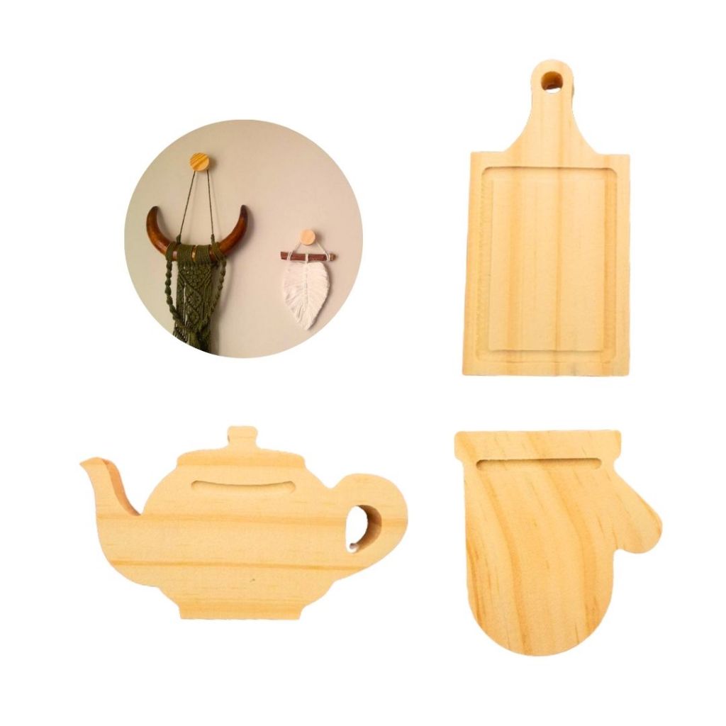Kit 4 ou 5 Gancho de parede Cozinha - Cabide cabideiro pendurador de madeira adorno de parede
