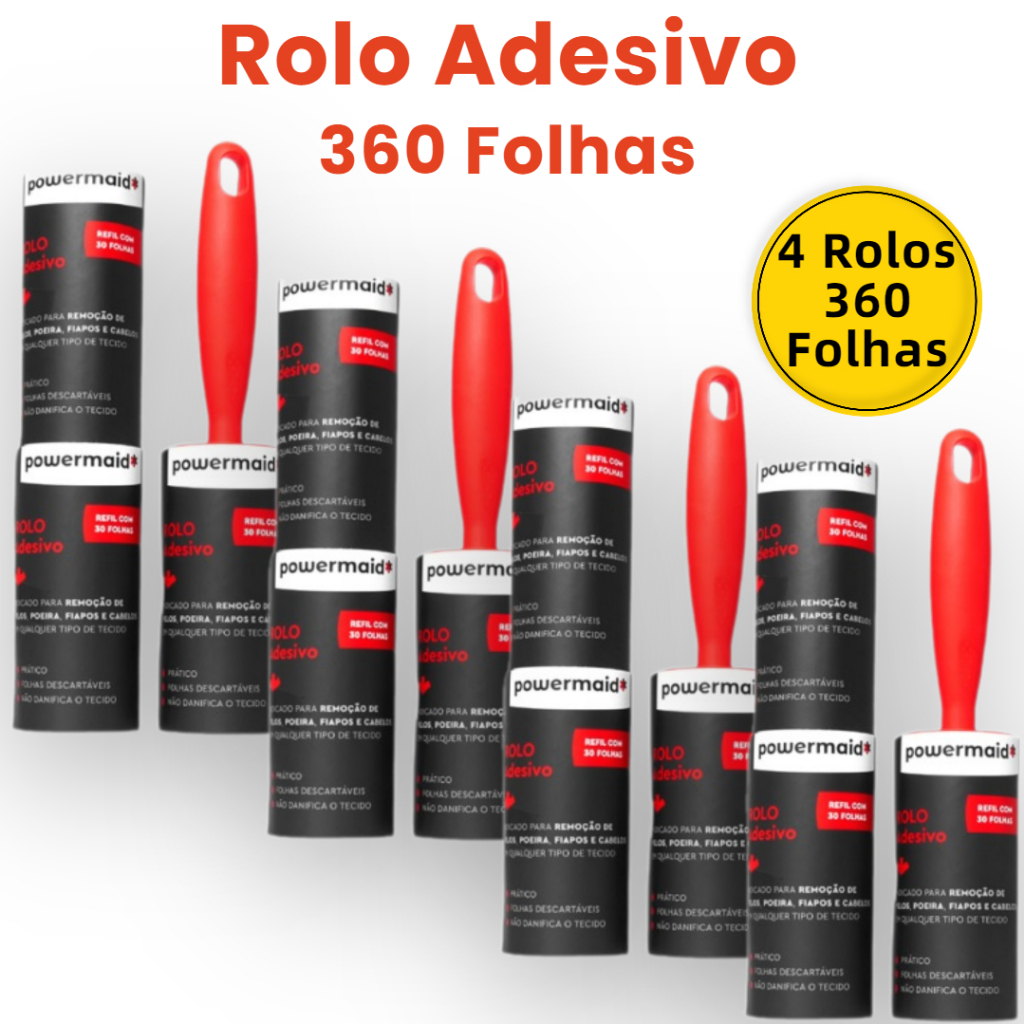 Kit 4 pct Rolo Adesivo Tira Pelos e Pó 90 Folhas Powermaid