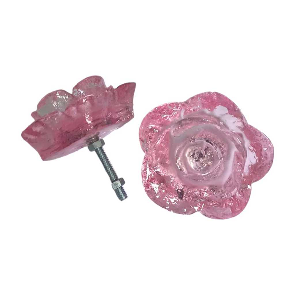 Kit 5 puxadores Flor Rosa Claro para Penteadeira Cômoda Guarda Roupa Rosa Cristal em Resina