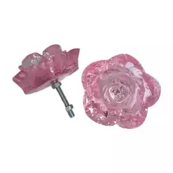 Kit 5 puxadores Flor Rosa Claro para Penteadeira Cômoda Guarda Roupa Rosa Cristal em Resina