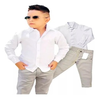 Conjunto Social Calça Sarja Camisa Infantil Menino Criança em Oferta na Shopee