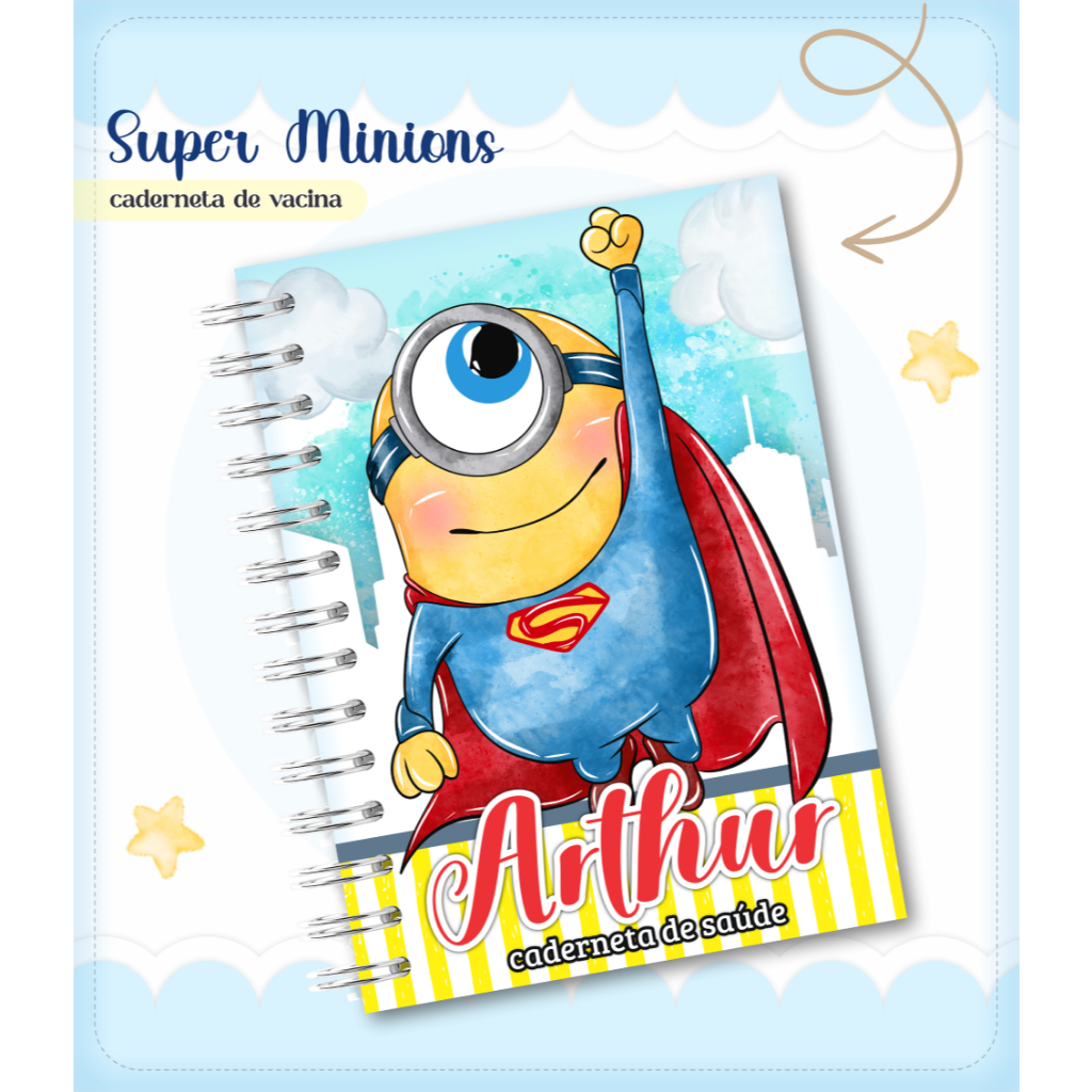 Caderneta de Saúde/Vacina - Menino - Capa Dura - Personalizada - Caderneta de Vacinação - Super Minions
