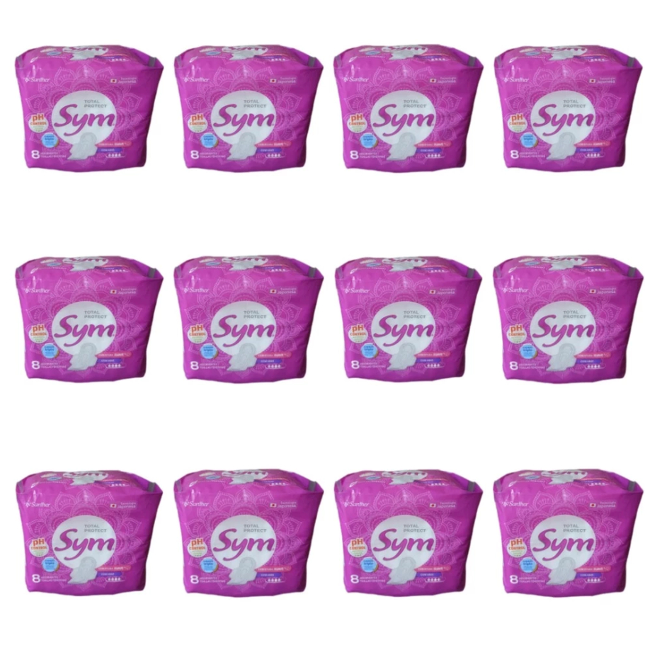 Absorventes com abas Sym Total Protect - Kit com 12 pacotes com 08 unidades - Santher em Oferta na Shopee