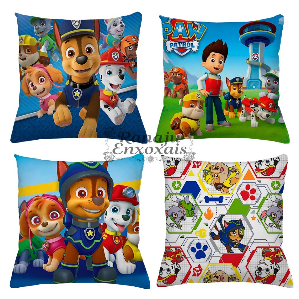 KIT 4 CAPAS DE ALMOFADAS PATRULHA CANINA, CHASE, SKYE, ROCKY, MARSHAL IDEAL PARA DECORAÇÃO - 45 x 45
