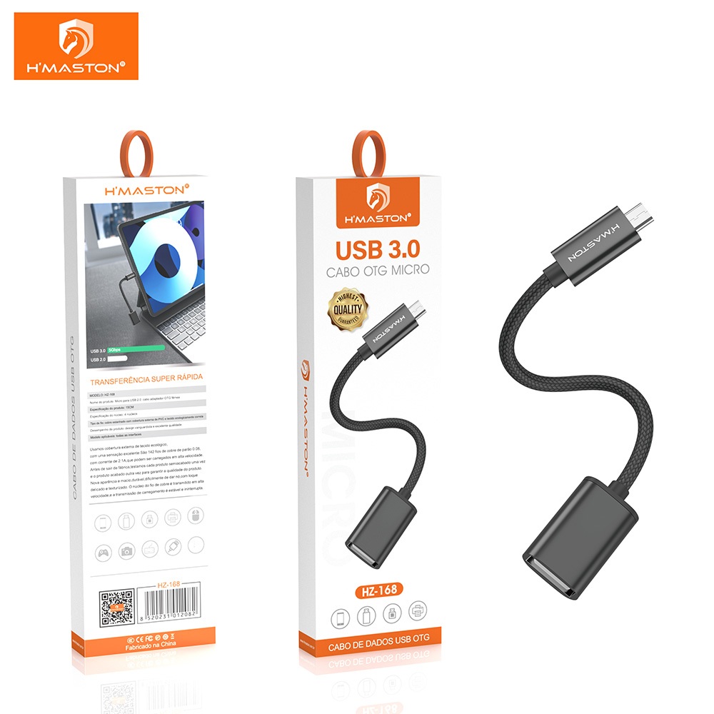 Cabo Otg V8 Adaptador Usb 3.0 Para Celular Tablet Motorola Samsung Pendrive Micro USB Otg HZ-168