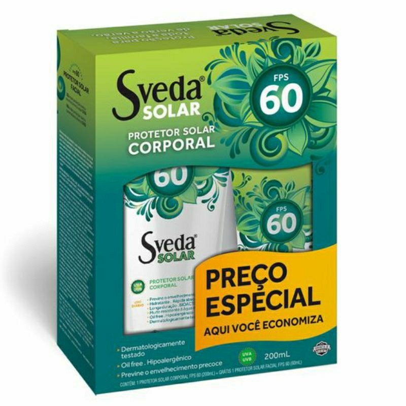 FPS60 unidade ou kits protetor solar corporal facial 200ml Sveda