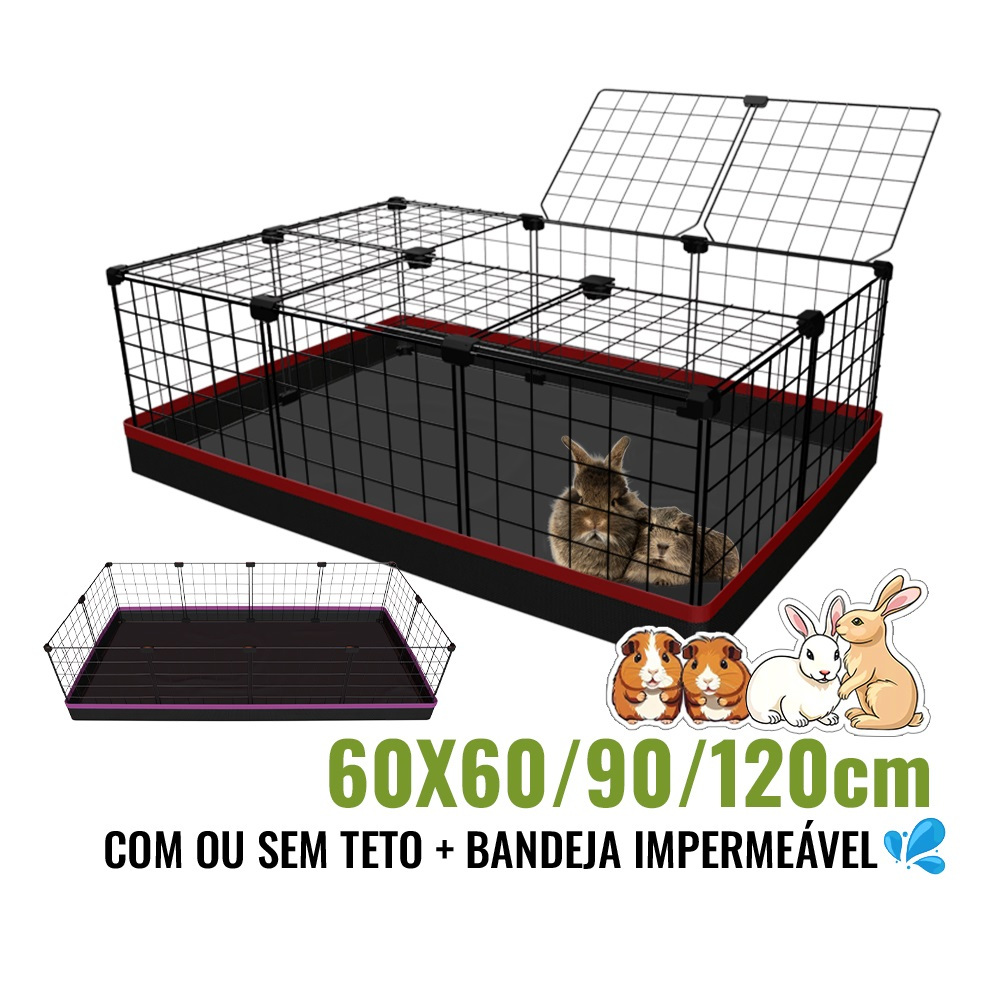 Cercado Pet para Porquinho da Índia com Teto Forro Impermeável Gaiola para Coelho Bandeja Tapete Higiênico