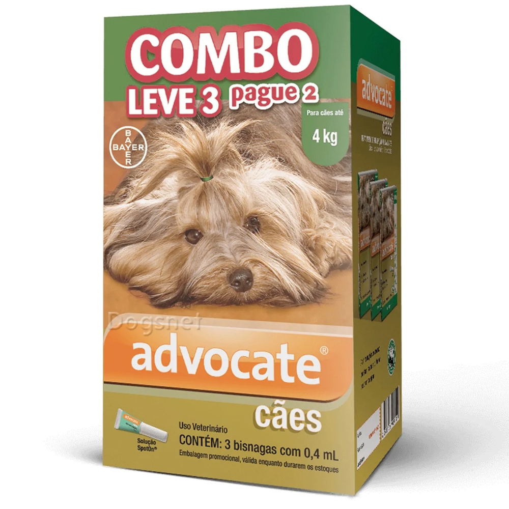 Antiparasitário para Pulga Elanco Advocate Cães de 0 a 4kg 3un - Pets