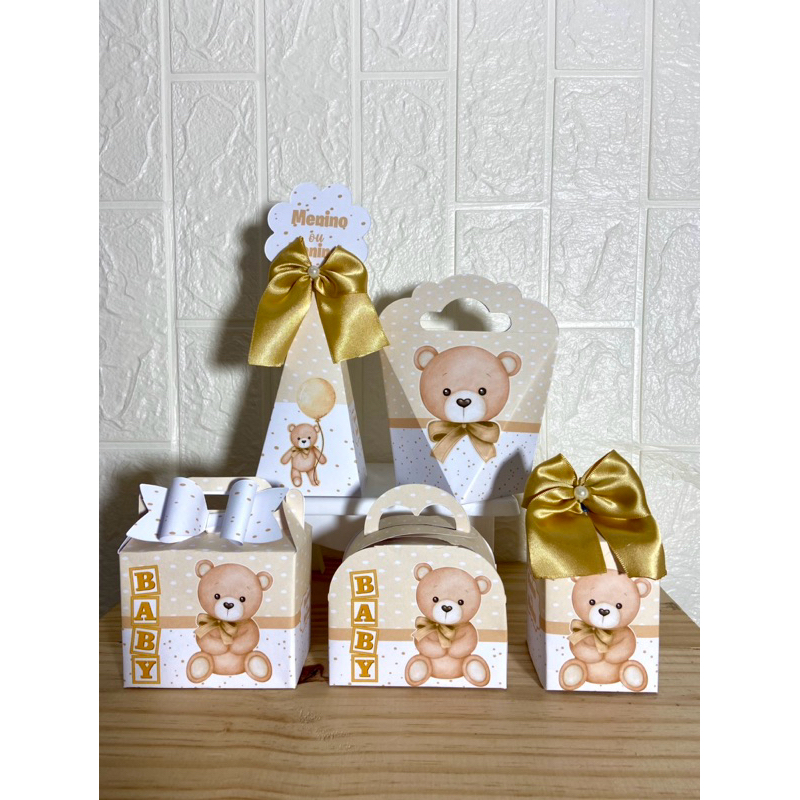 Kit Festa Chá De BeBê Ursinho Dourado, Chá Revelação Ursinho Dourado, Personalizados Lembrancinhas PEGUE E MONTE