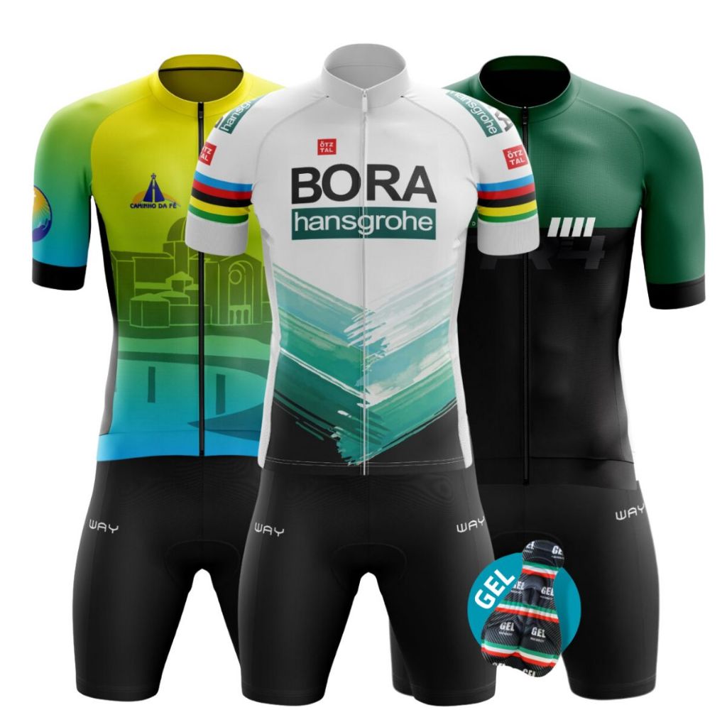 Kit Conjunto de Ciclismo Camisa e Bermuda Gel Masculino Camiseta Short Roupa Mtb Bike Pedal