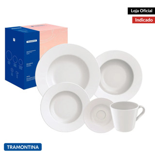 Jogo Aparelho de Jantar de Porcelana Branco 20 Peças Maria Augusta Aba Larga Tramontina