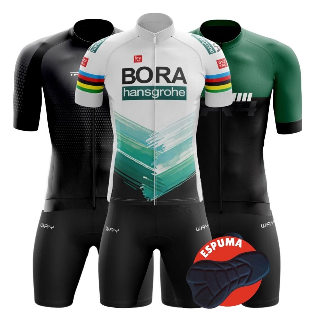 Kit Conjunto Ciclismo Masculino Camisa Zíper Total Camiseta e Bermuda Short Forr