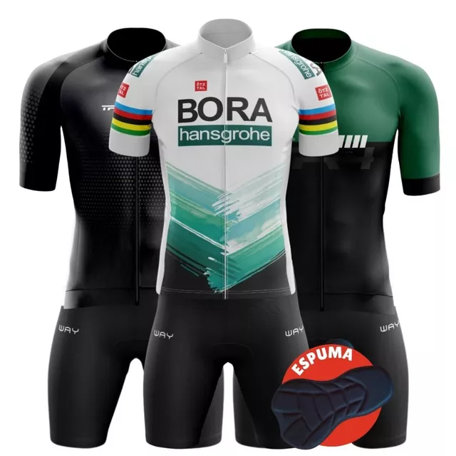 Kit Conjunto Ciclismo Masculino Camisa Zíper Total Camiseta e Bermuda Short Forro Espuma Uv50 Mtb