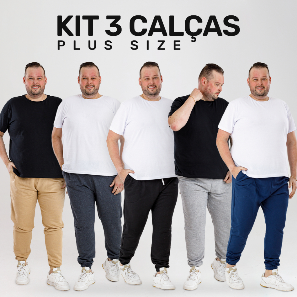 Kit 3 Calças Jogger Plus Size Moletom Masculina Premium, Bolsos Laterais - Moda Casual e E...