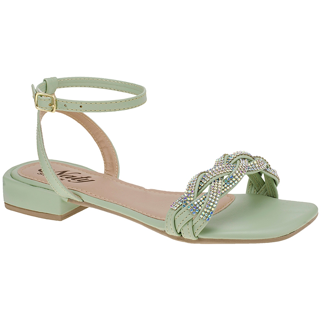 Sandália Saltinho Baixo Bloco Strass Rasteirinha Feminina Pedraria Festa Naty Shoes em Oferta na Shopee