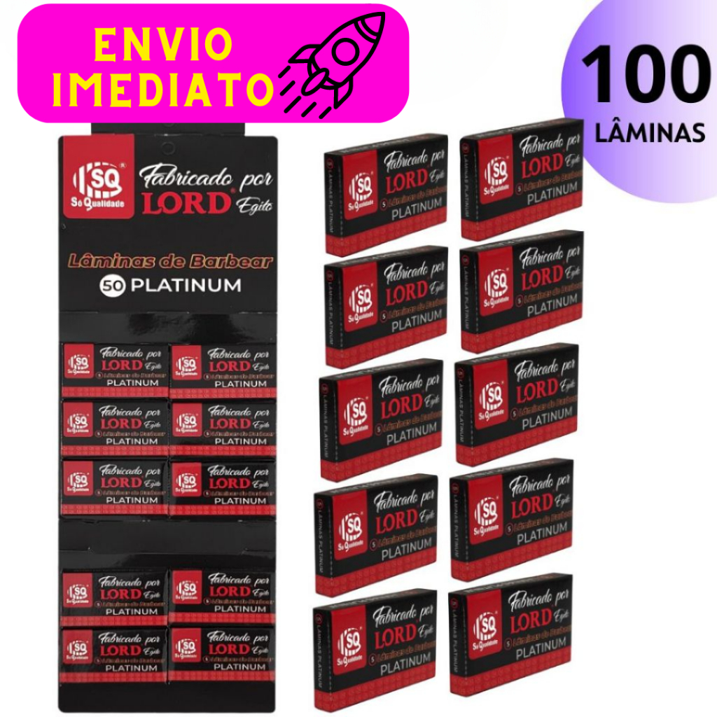 Kit 100 Lâminas Lord Platinum Inoxidável Barbeiro Profissional Lâminas Afiadas de Alta Qualidade