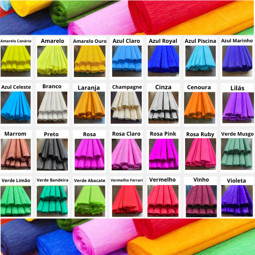 PAPEL CREPOM SORTIDO OU COR UNICA PACOTE 10 UND ART FLOC CORES