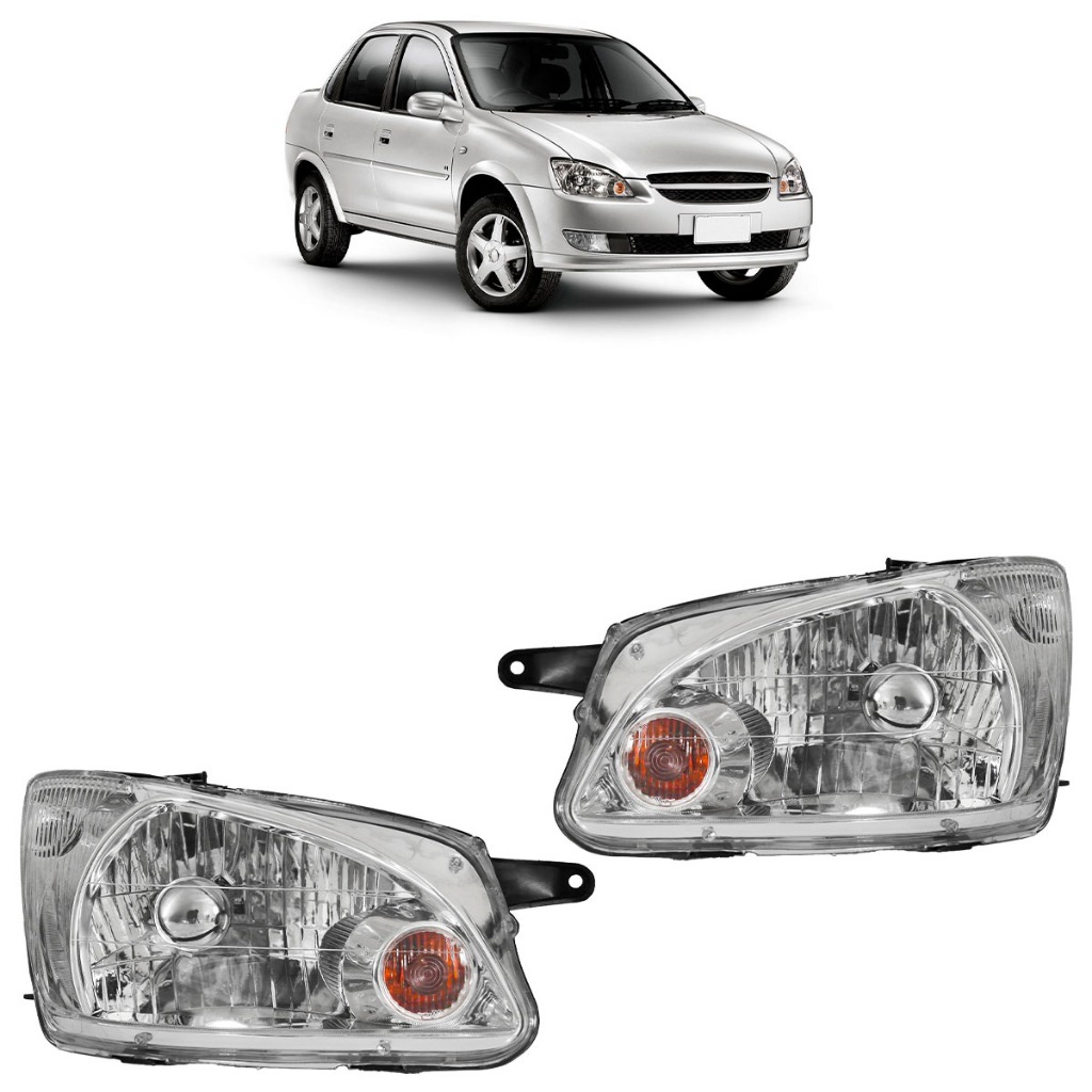 Par Farol Dianteiro Corsa Classic 2011 A 2016 Máscara Cromada Foco Simples Lente Lisa - Spare Parts and Accessories for Vehicles