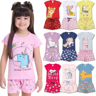 Kit 6 Peças de Pijamas Infantis para Meninas Confortáveis e Cheios de Estilo - 3 Pijamas …