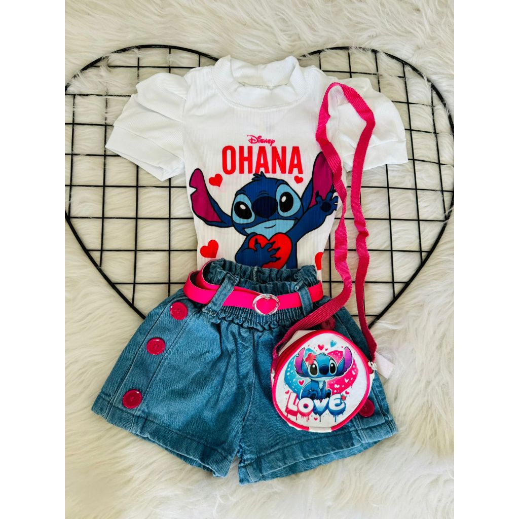 Conjunto infantil menina blogueirinha 4 peças 1 a 10 anos acompanha Bolsa e cinto