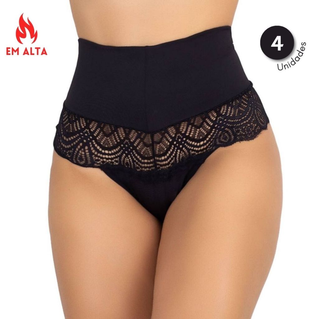 Kit 4 Calcinha Tanga Cinta Feminina MicroFibra Com Renda e Forro 100% Algodão