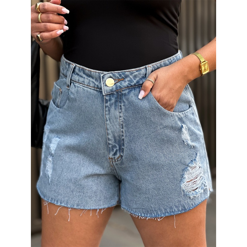 short jeans hot pants com laço de barra jeans 36-44 em Oferta na Shopee