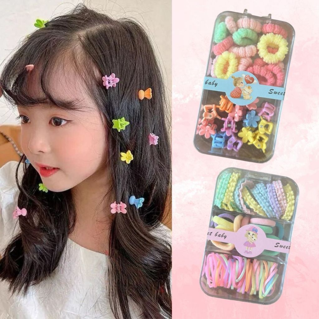Caixinha com  Xuxinha de Cabelo Elásticos Mini Pregadeiras Rabicó Cabelo Trança Rabo de Cavalo