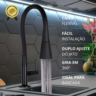 Torneira Bancada Cozinha Gourmet Preta Flexivel 2 Jatos 1/4 de volta para mesa pia bancada...