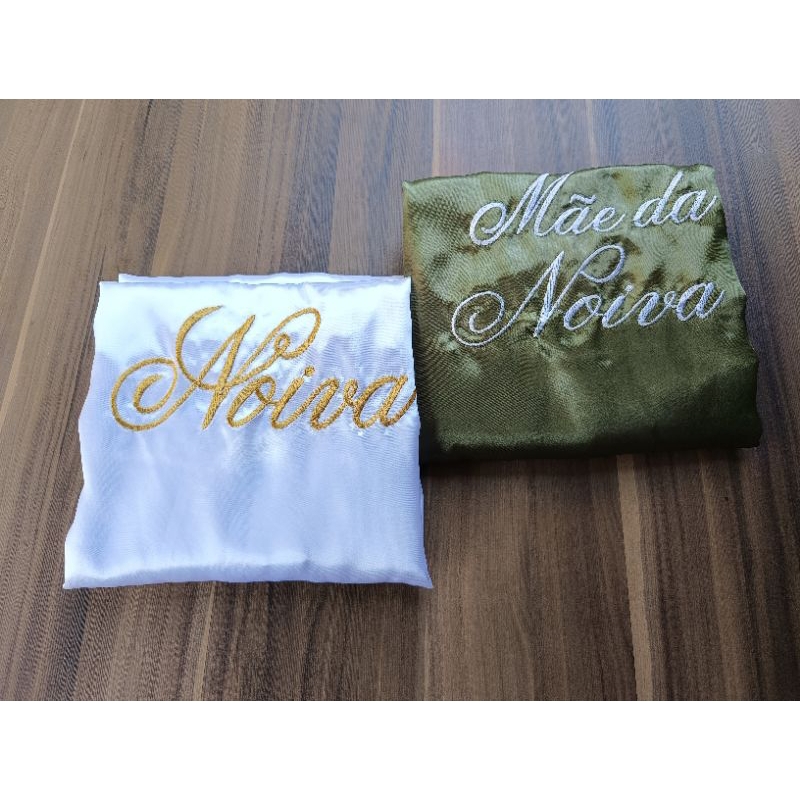 robe verde oliva bordado mãe da noiva e robe branco noiva