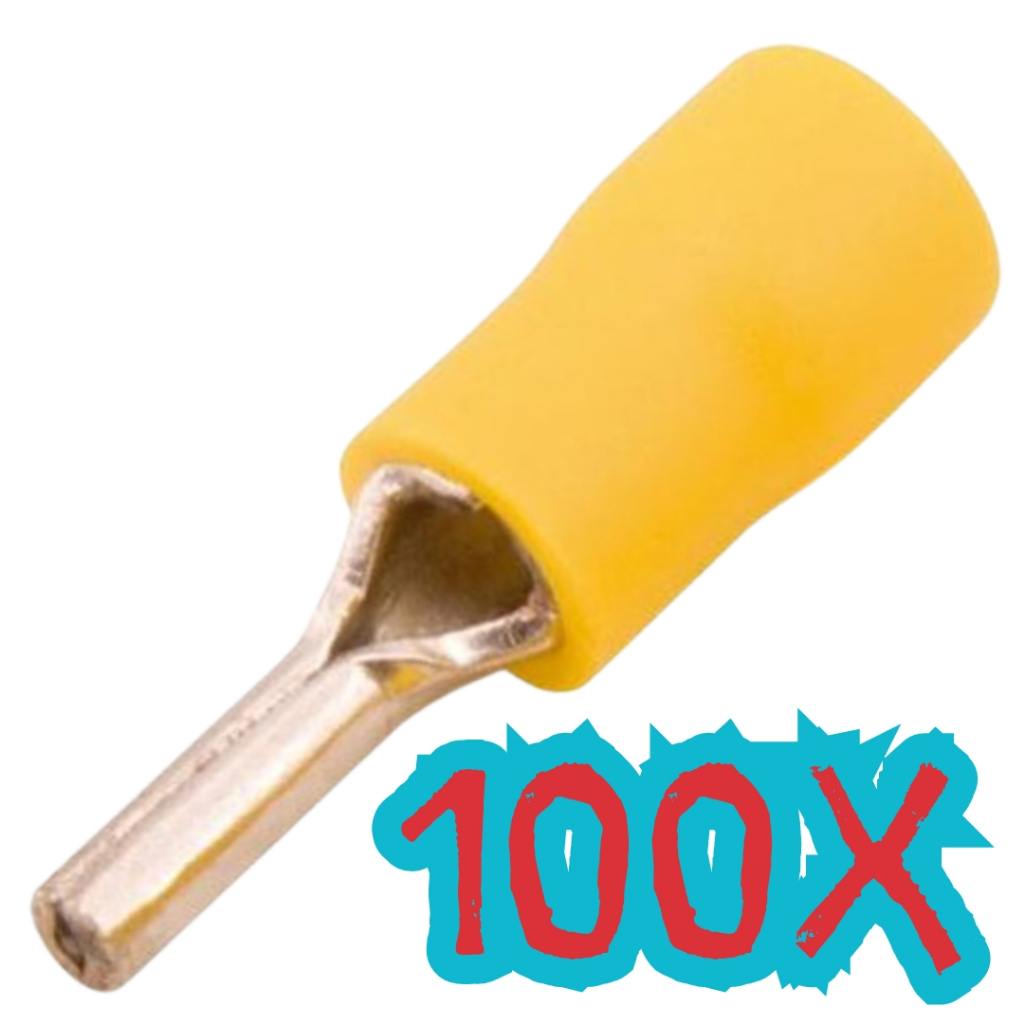 100X Terminal Pre Isolado Pino Macho 4mm A 6mm Amarelo Ptv5.5-13 (Pacote c/ 100pçs)