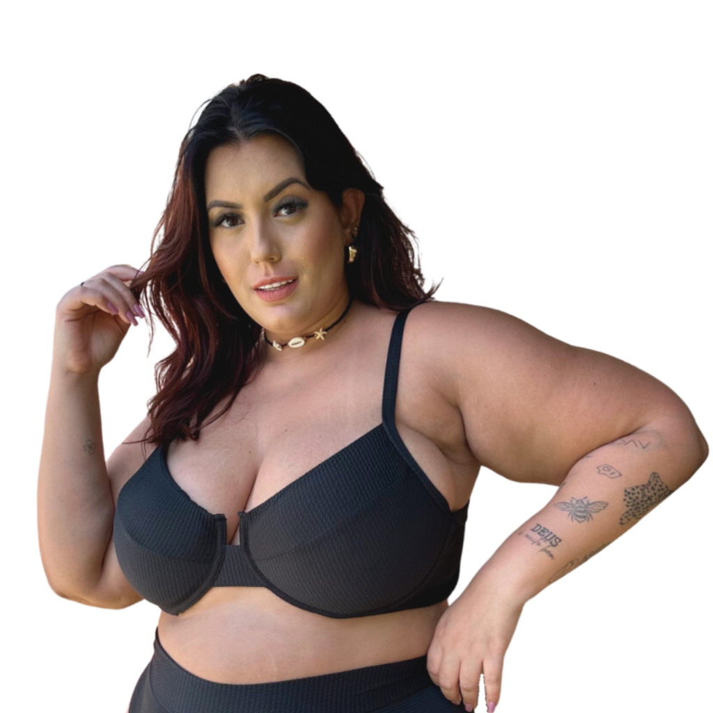 Top Avulso Biquine Plus Size Meia Taça Retrô Canelado Bojo Removivel Moda Praia