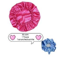 KIT 1 XUXINHA AMARRADOR DE CABELO (SCRUNCHIES) E 1 TOUCA PARA DORMIR  DE CETIM