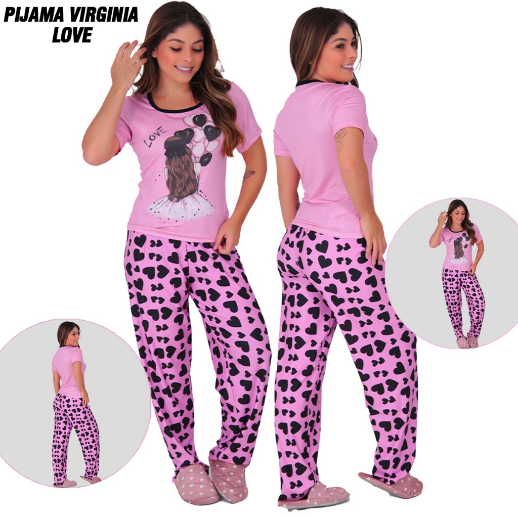 Pijama Manga Curta Calça Comprida Virginia Verão/Outono/Primavera