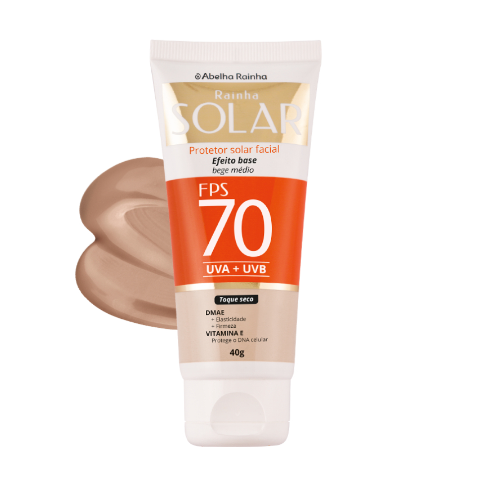 Protetor Solar Facial FPS 70 Base Bege Médio 40g Com DMAE em Oferta na Shopee