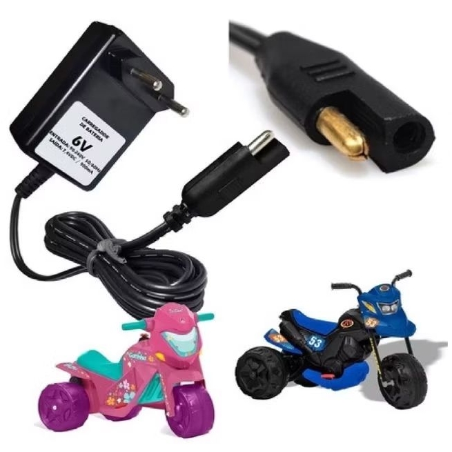 Fonte Carregador 6v 900ma Para Moto Elétrica Carrinho Bandeirante Bivolt