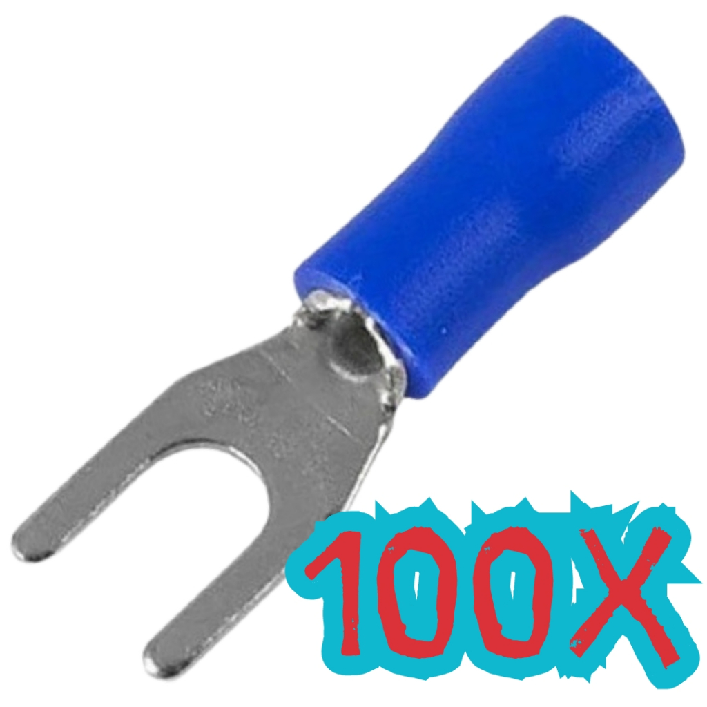 100X Terminal Pre Isolado Forquilha Garfo 2,5mm Azul SV2-5 (Pacote c/ 100pçs) em Oferta na Shopee