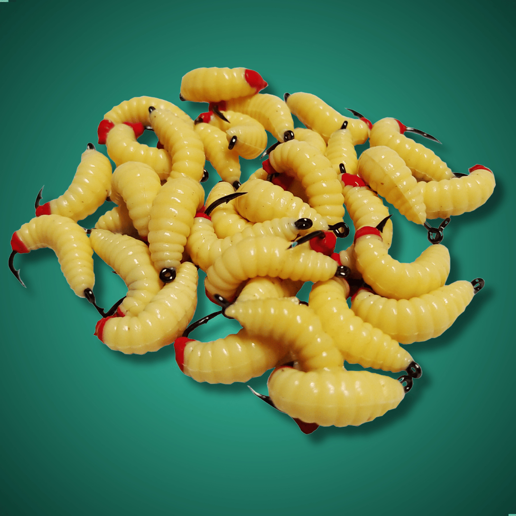 Kit Isca Artificial Larva Bicho Da Laranja Aromatizado com Anzol Chinu n°4 Tilápia Pacu Piau Curimba