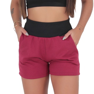 Short Feminino com Bolsos Sonic Cintura Alta Shortinho Algodão em Oferta na Shopee