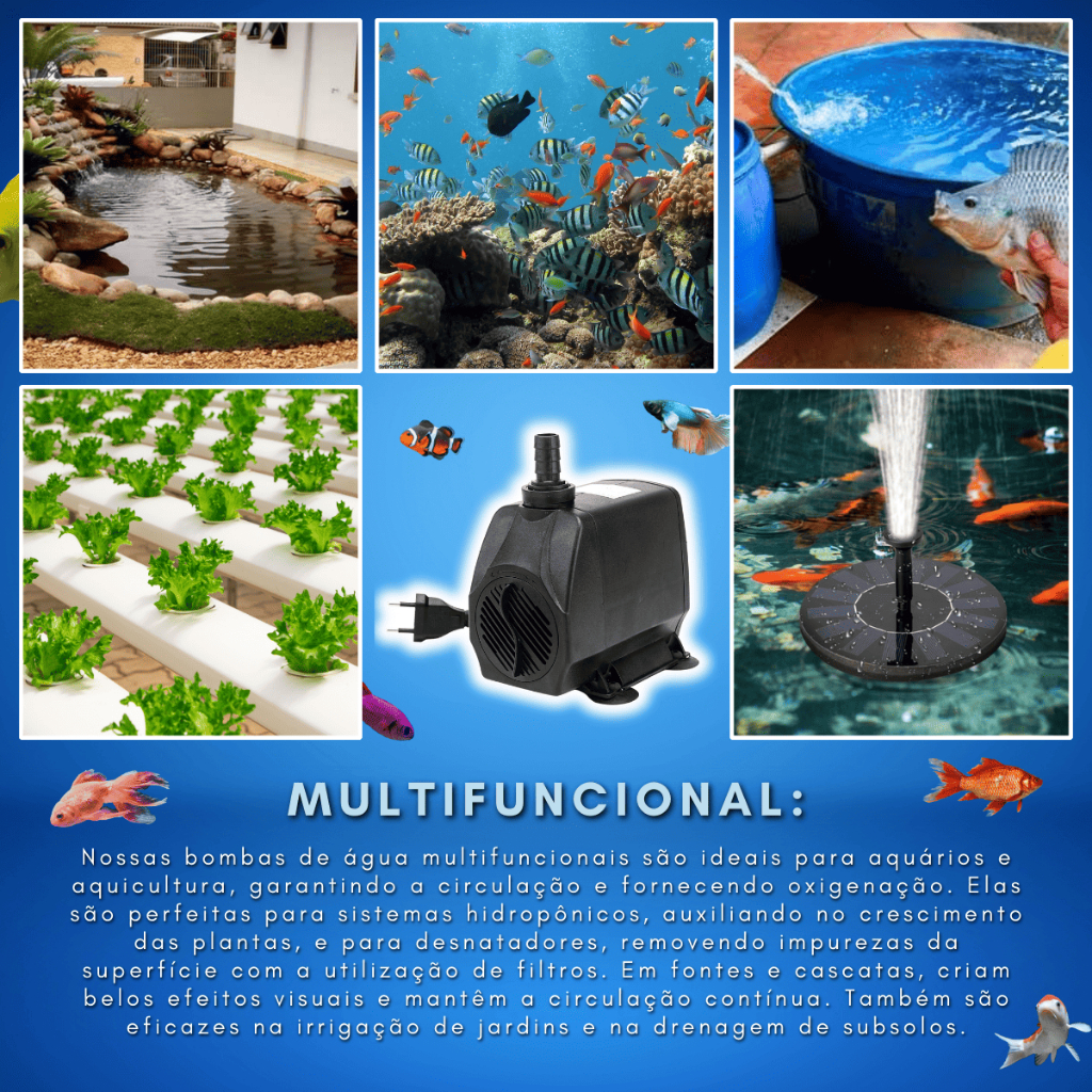 Bomba Submersa 4000 L/h para Lagos, Aquários e Fontes – Elevação 4m – Silenciosa