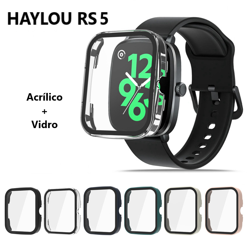 Capa Case Protetora Acrílico com Vidro Temperado Compatível Com Haylou RS5 LS19