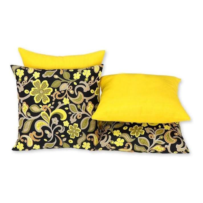 Kit Com 04 Capas Para Almofadas Decorativas Ideal Para Decoração de Quarto e Sala Floral e Liso com Zíper
