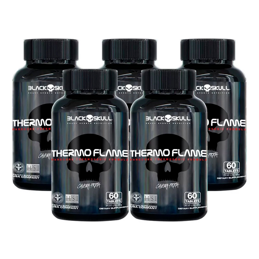 5x Termogênico Thermo Flame - 60 Tabletes cada - Caveira Preta / Black Skull