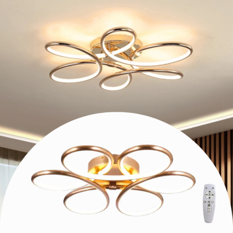 Lustre Led Luminária Espiral Flor Moderno Dourado Cromado 3000K 6000K Com Controle Bivolt Brinovar