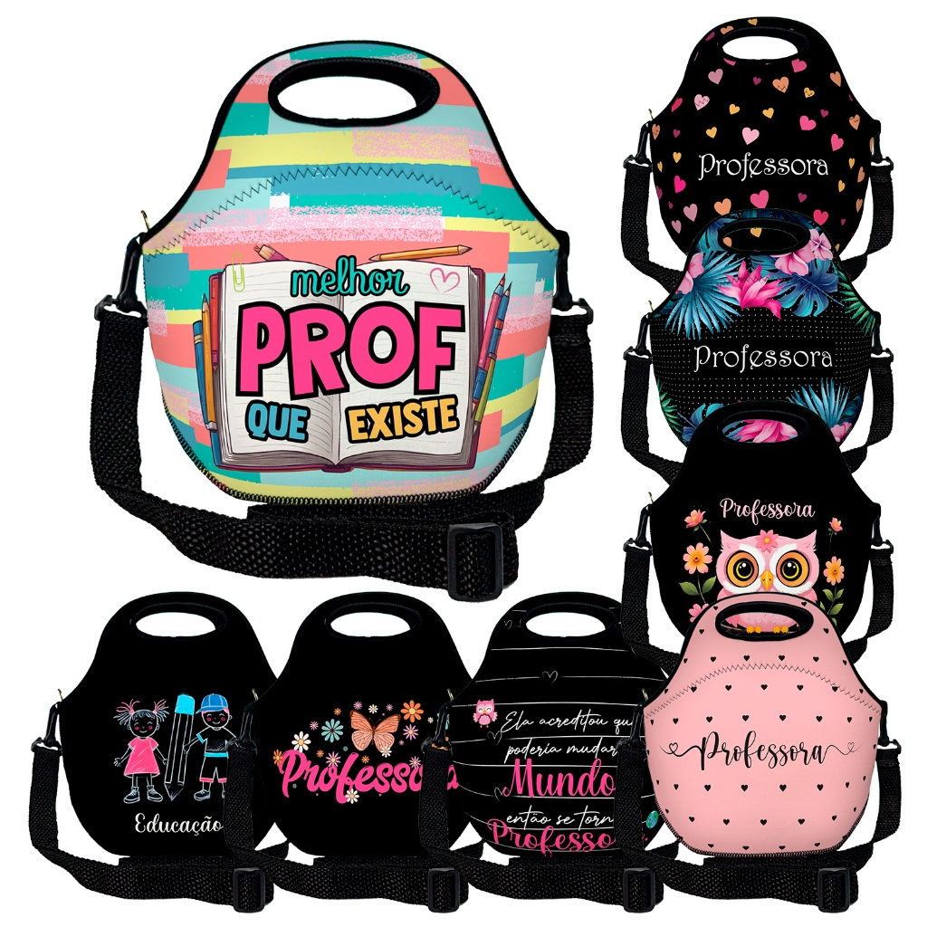 Lancheira Bolsa Térmica Tiracolo em Neoprene Presentes Professoras Coleção 2024