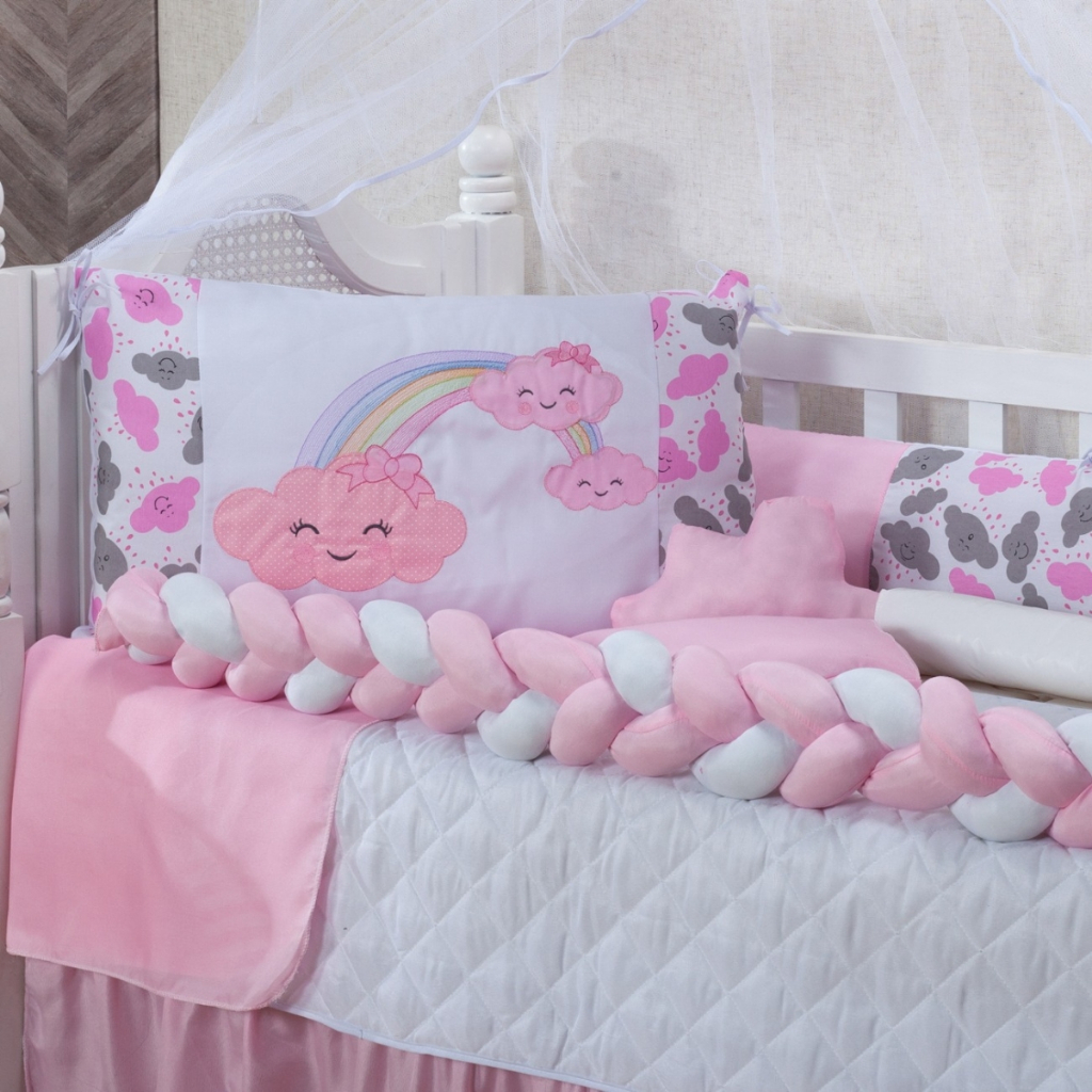 Kit Berço 7 Peças Trança Pop Padrão Americano/Nacional Conforto Proteção Decoração Bebê