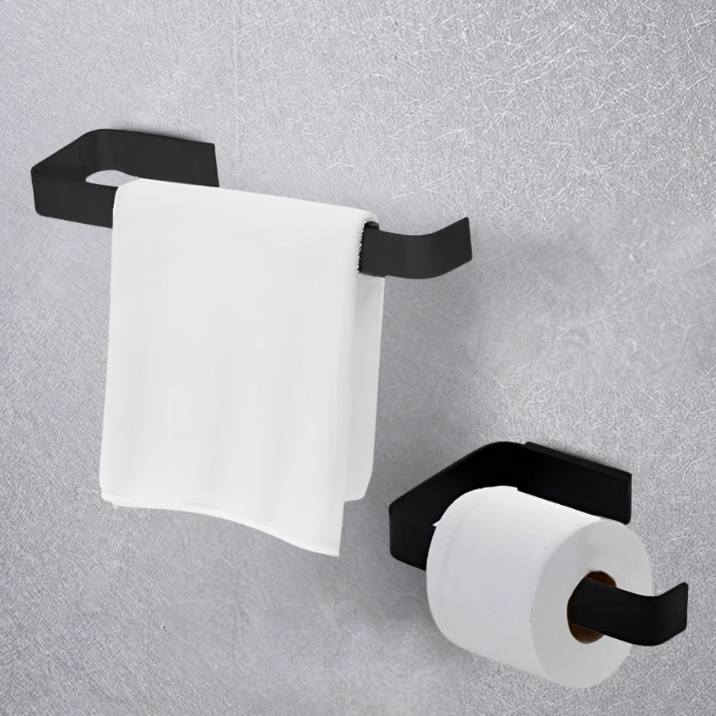 Kit Acessorios Para Banheiro Preto Fosco 2 Peças em Oferta na Shopee