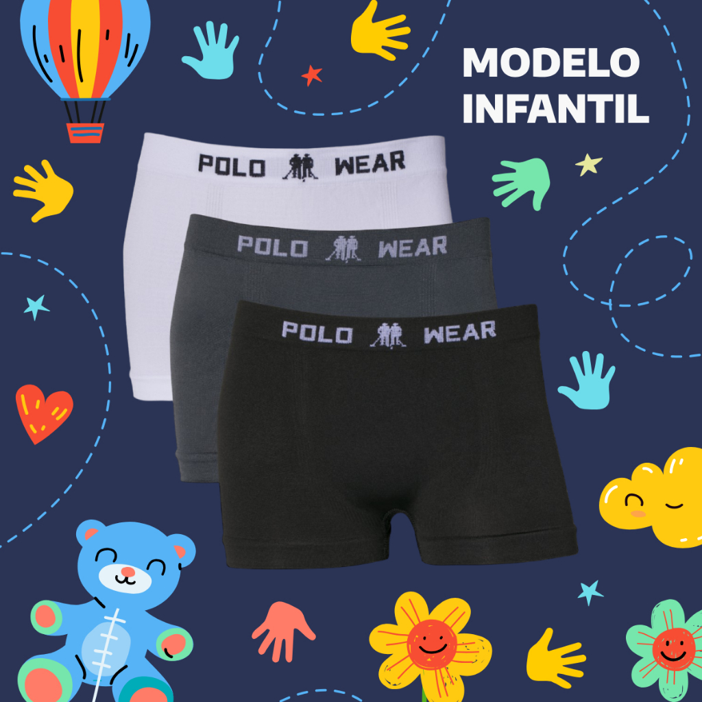 Kit 3 Cuecas Boxer Polo Wear Infantil Microfibra Sortido em Oferta na Shopee