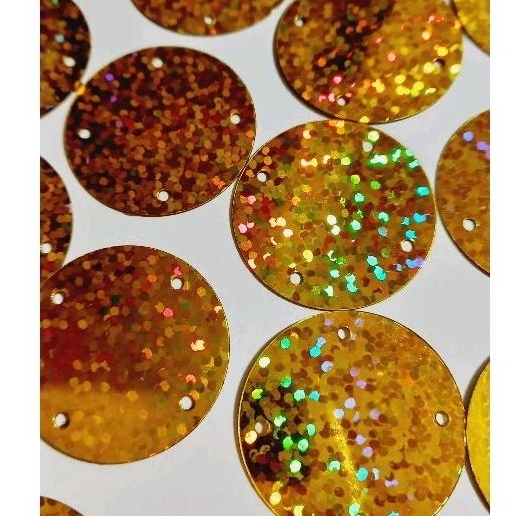 Paetê Dourado Holográfico 4 Furos 25mm em Oferta na Shopee
