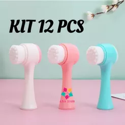 ANA 1108 KIT 12 PCS Escova Limpeza Facial 2Em1Aparelho Massagem Esponja Cerdas Macias Dupla Face Escova De Limpeza