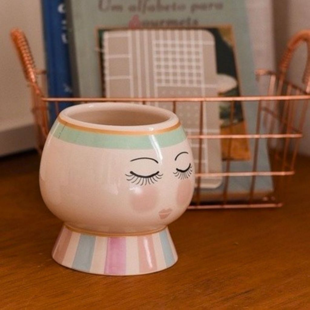 Vaso Decorativo Cachepot Boneca Cilios Porcelana Porta Pincel Porta treco - Unidade E Kit 2 Unidades